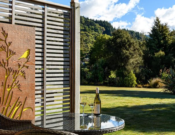 Wine in the Garden at Abel Tasman Lodge